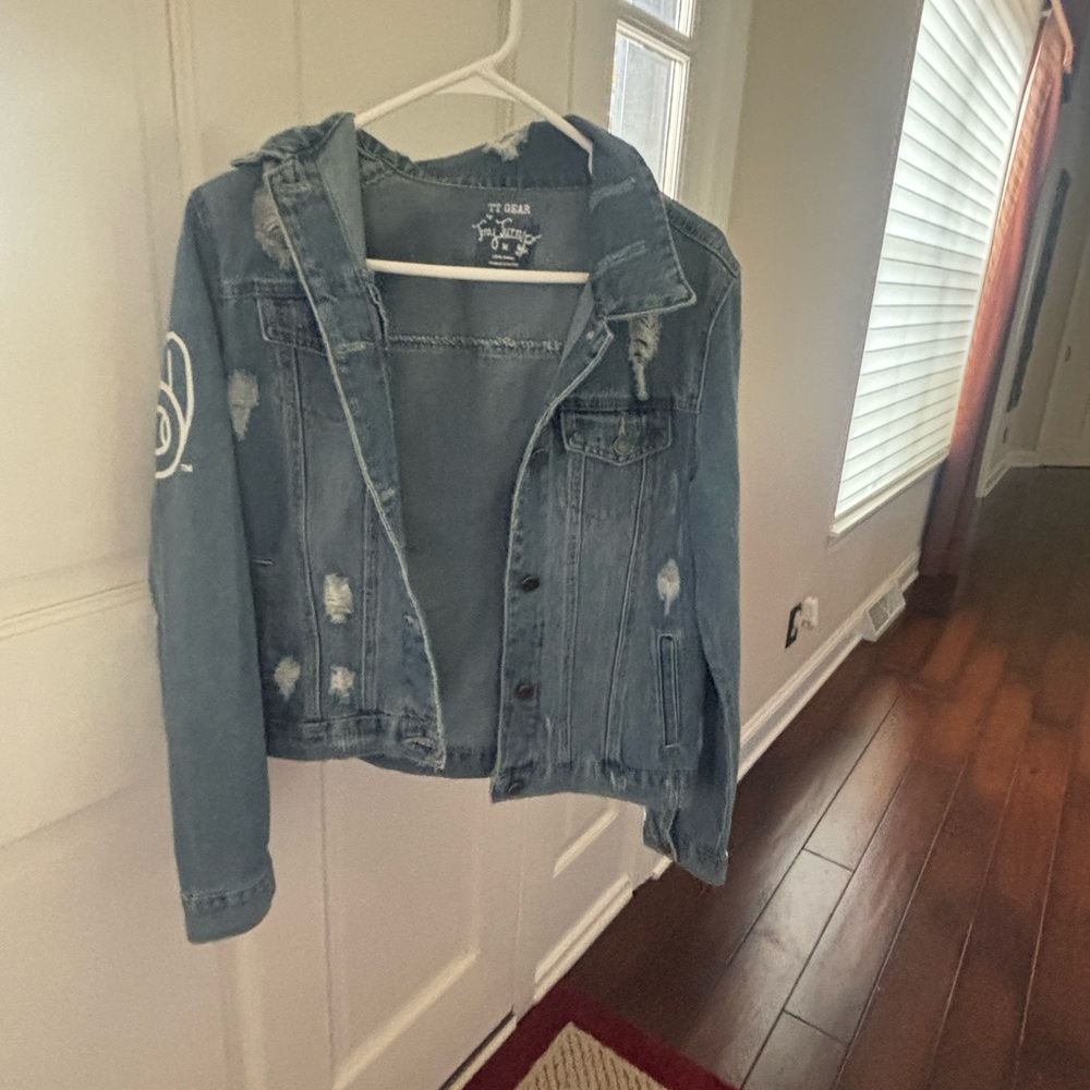Distressed Denim Jacket With Patch - image 1